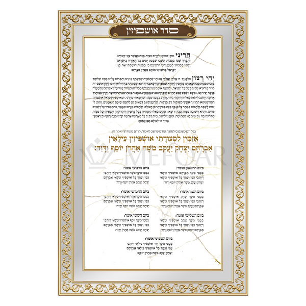 Noy Sukkah, Seder Ushpizin on Mirror Gold 15.75" x 23.5" - Judaica Posters & Murals