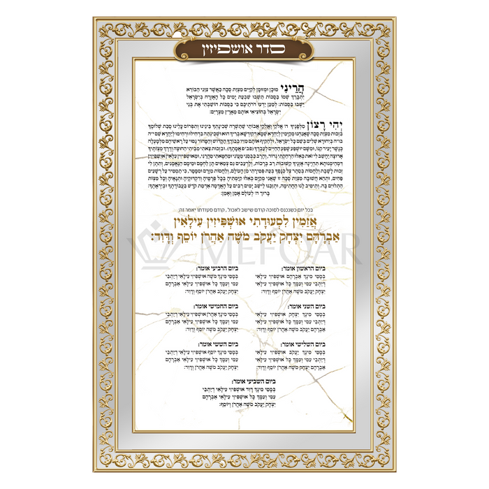Noy Sukkah, Seder Ushpizin on Mirror Gold 15.75" x 23.5" - Judaica Posters & Murals