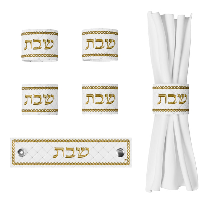 Woven Leather Shabbos Napkin Rings — Leatherite — woven leather rings with metal clasp in silver | Judaica Square Lakewood