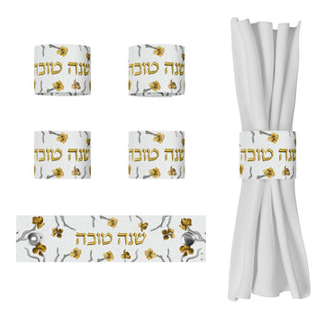 Golden Branch Rosh Hashanah Napkin Rings — Leatherite — 4 pack
