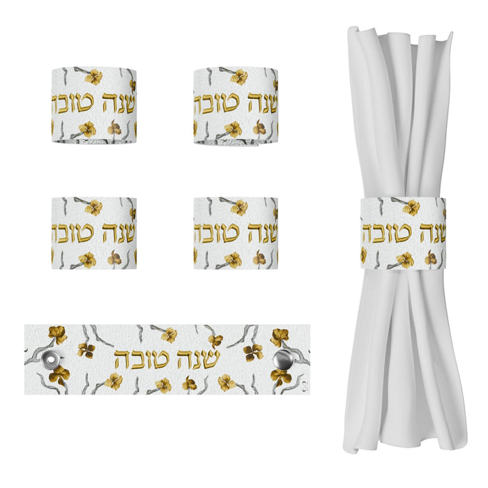 Golden Branch Rosh Hashanah Napkin Rings — Leatherite | Judaica Square Lakewood
