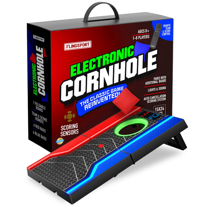 FlingSport Electronic Cornhole Board Set with Remote Scoring — product view | Judaica Square Lakewood