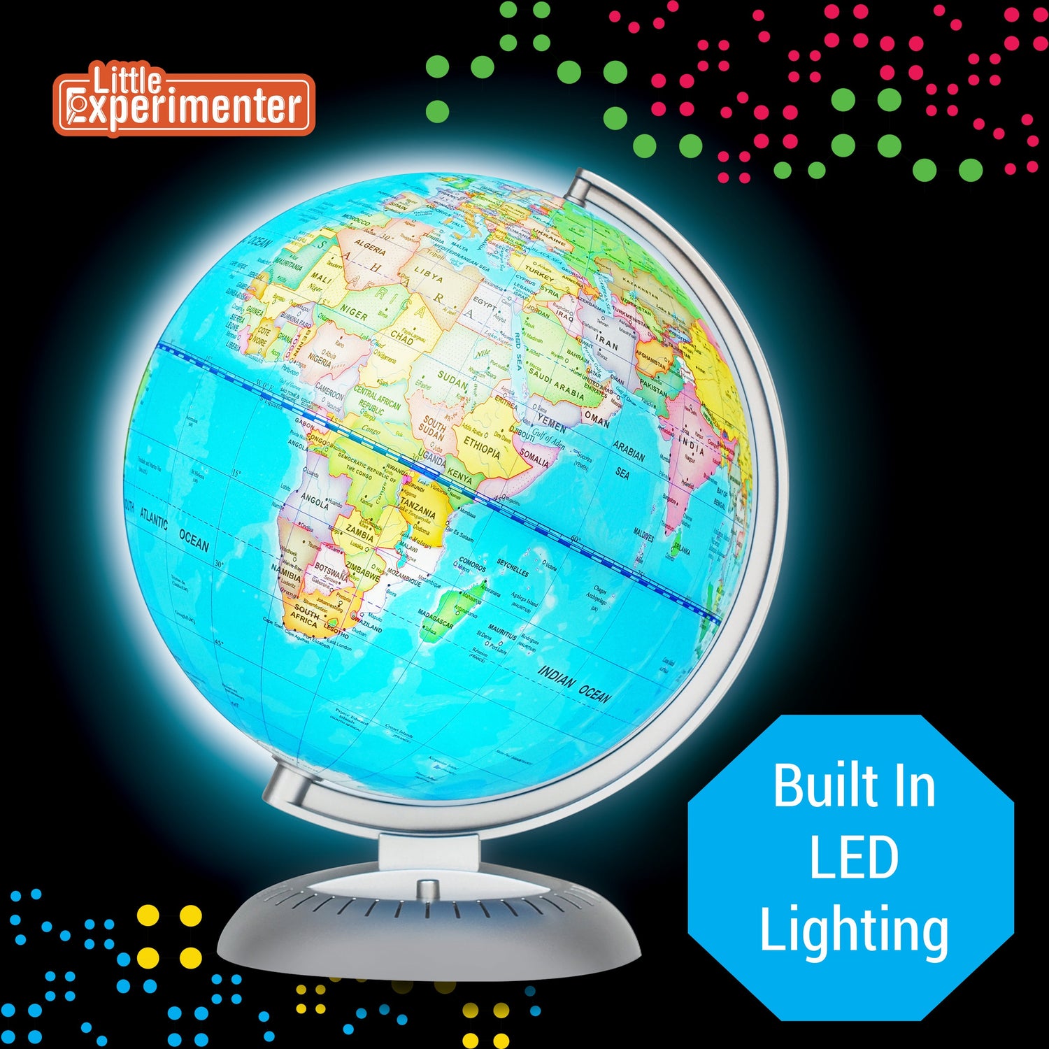 Little Experimenter Illuminated World Globe for Kids with LED Stand — product view, view 5 | Judaica Square Lakewood