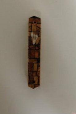 Olive Wood Mezuzah Kotel Print 7cm
