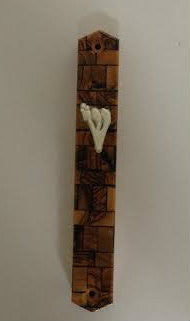 Olive Wood Mezuzah Case- Kotel Print 12cm (MZ-OWM12)