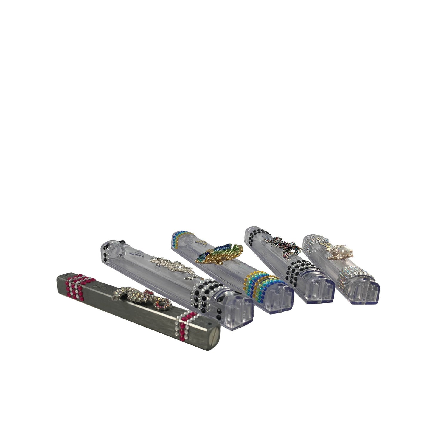 Ocean beach mezuzah case — silver acrylic with sea-themed jewelry, beads and rhinestones | Judaica Square Lakewood (view 8)