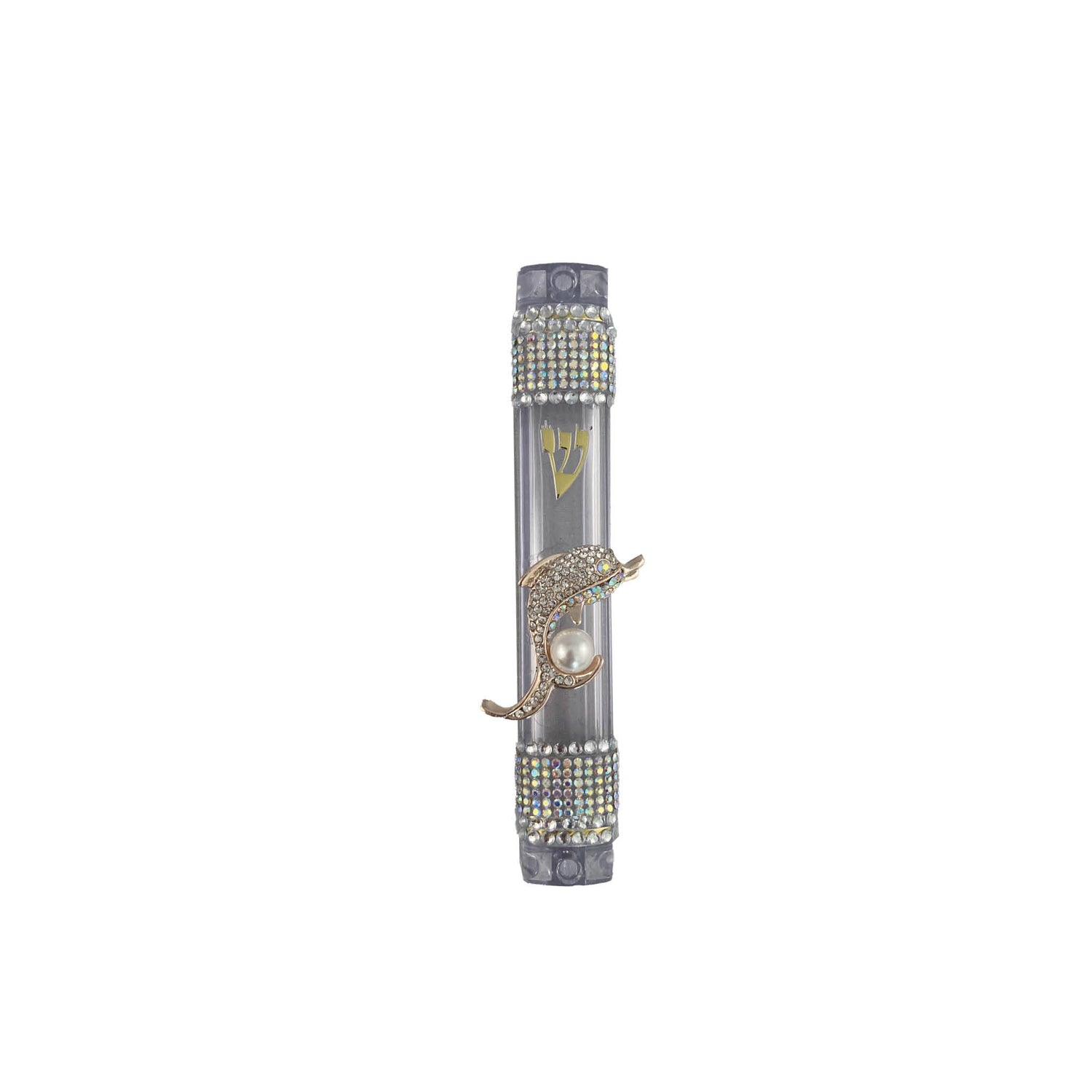 Ocean beach mezuzah case — silver acrylic with sea-themed jewelry, beads and rhinestones | Judaica Square Lakewood (view 6)