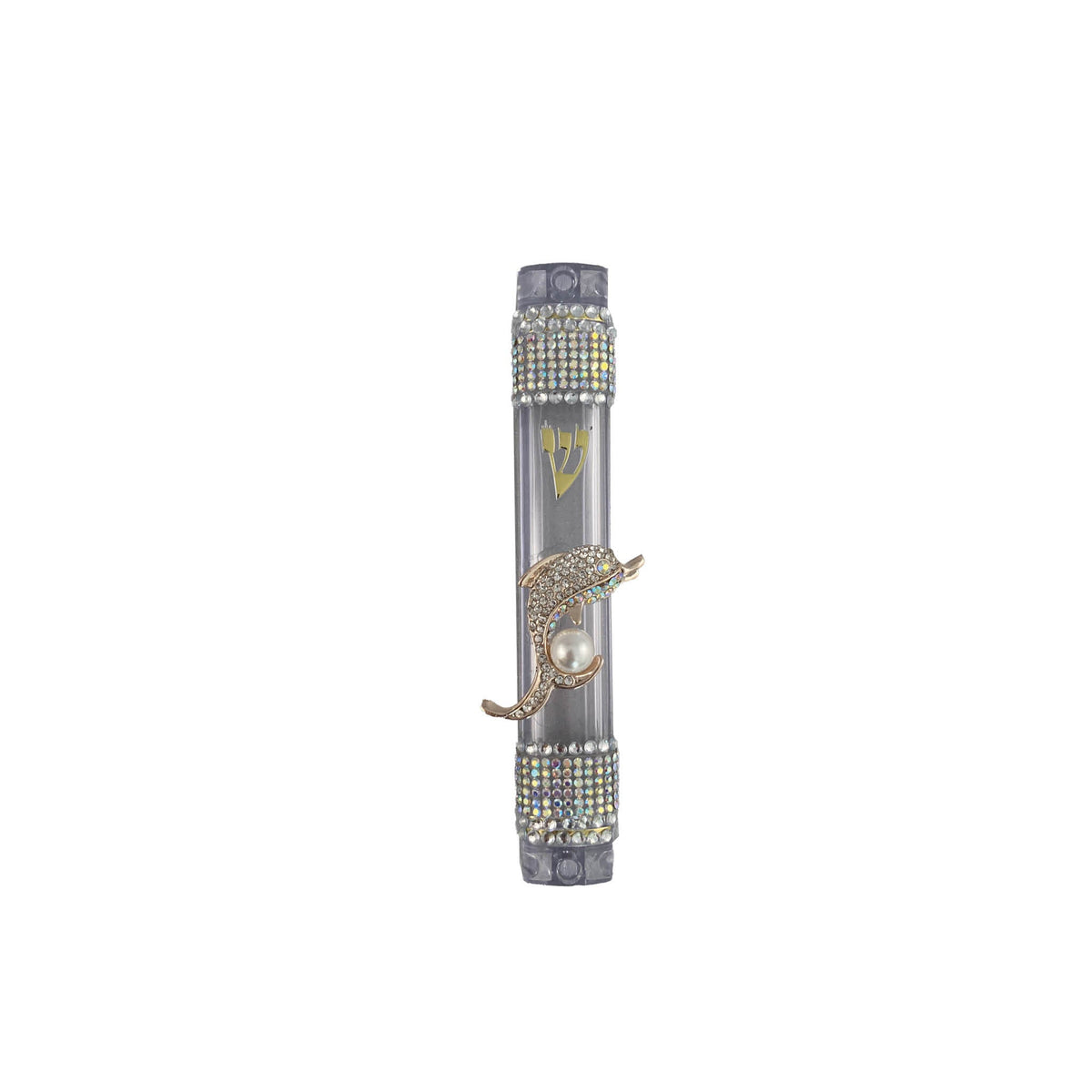 Ocean beach mezuzah case — silver acrylic with sea-themed jewelry, beads and rhinestones | Judaica Square Lakewood (view 6)