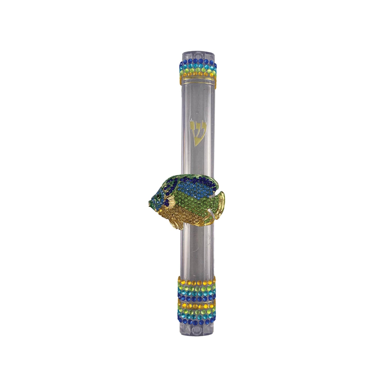 Ocean beach mezuzah case — silver acrylic with sea-themed jewelry, beads and rhinestones | Judaica Square Lakewood (view 4)