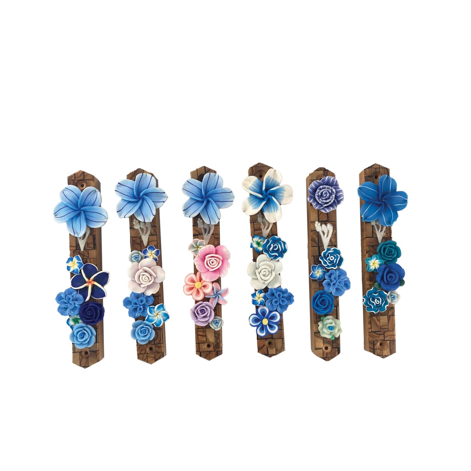 Olive wood and flowers mezuzah case — visible wood grain with painted flowers | Judaica Square Lakewood (view 11)