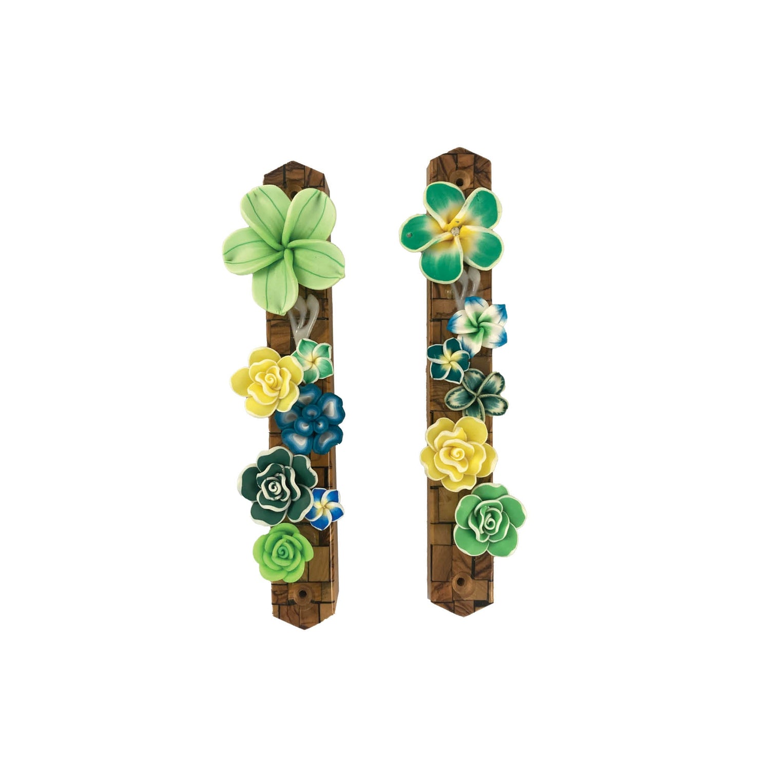 Olive wood and flowers mezuzah case — visible wood grain with painted flowers | Judaica Square Lakewood (view 12)