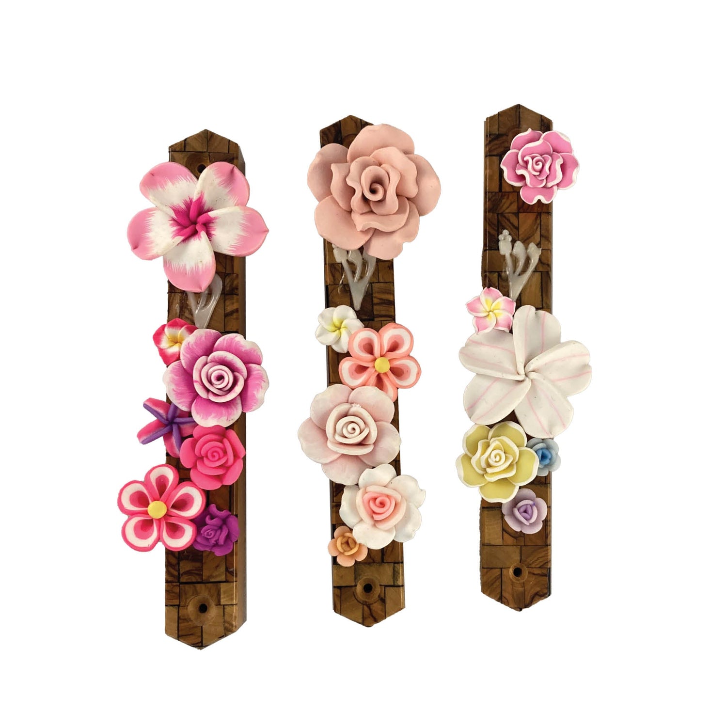Olive wood and flowers mezuzah case — visible wood grain with painted flowers | Judaica Square Lakewood (view 14)