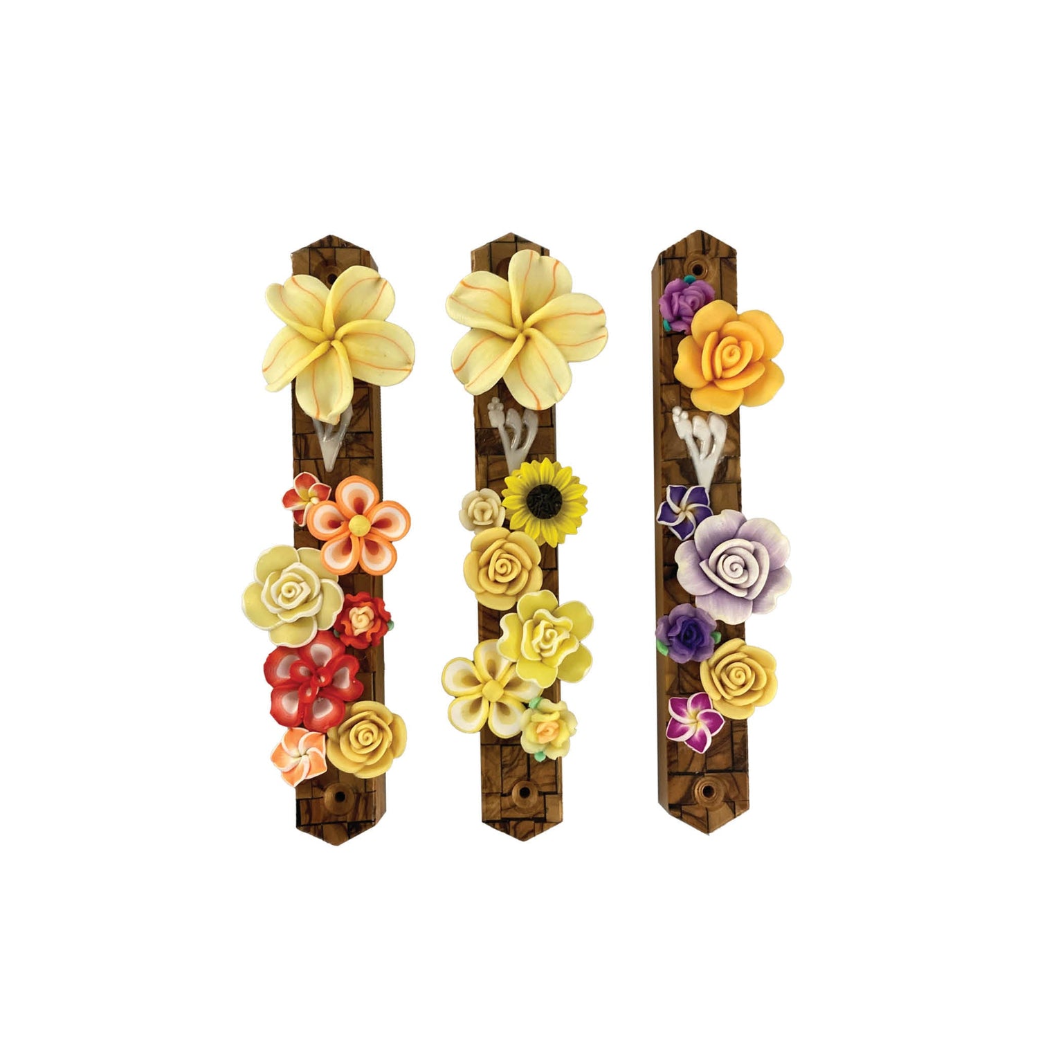 Olive wood and flowers mezuzah case — visible wood grain with painted flowers | Judaica Square Lakewood (view 16)