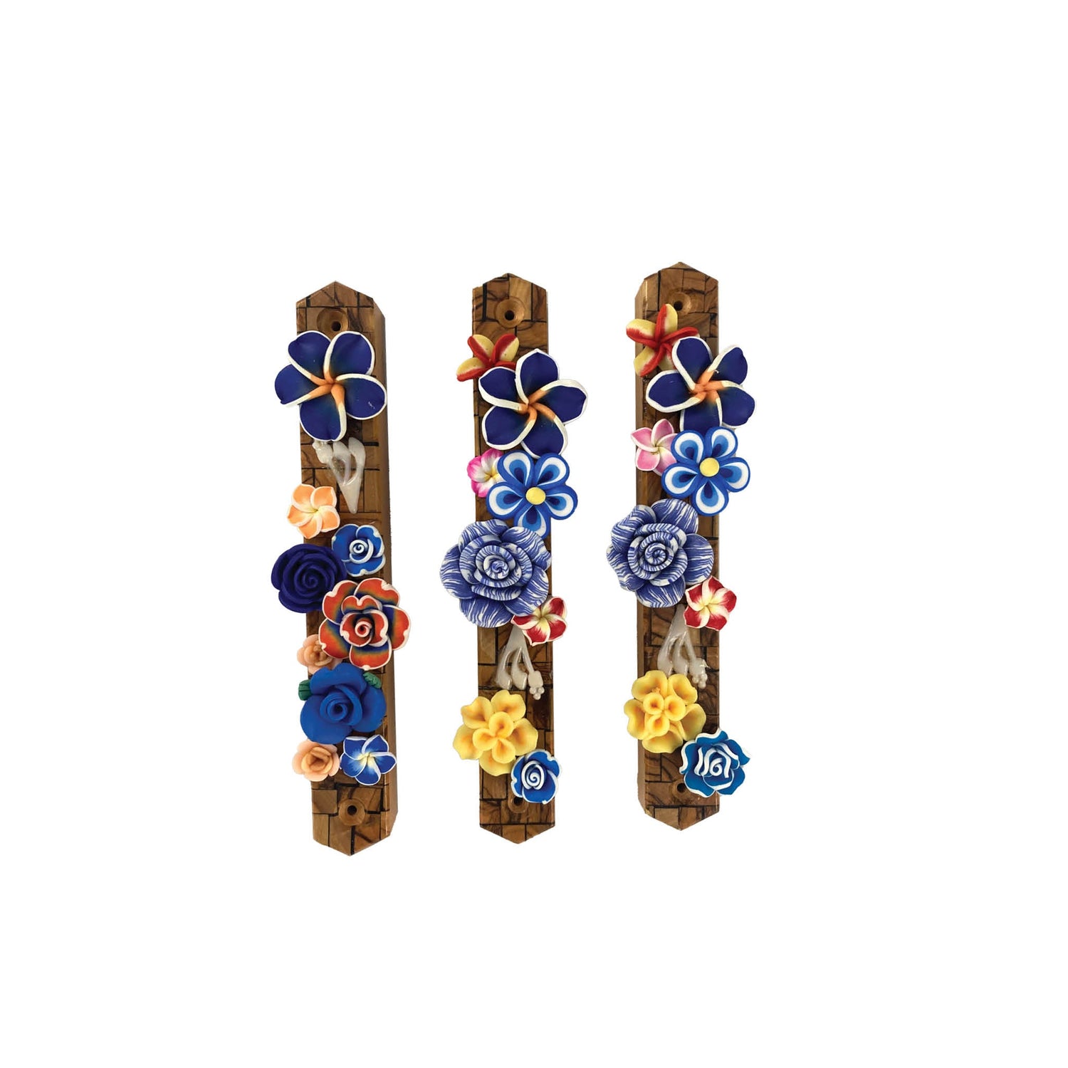 Olive wood and flowers mezuzah case — visible wood grain with painted flowers | Judaica Square Lakewood (view 17)