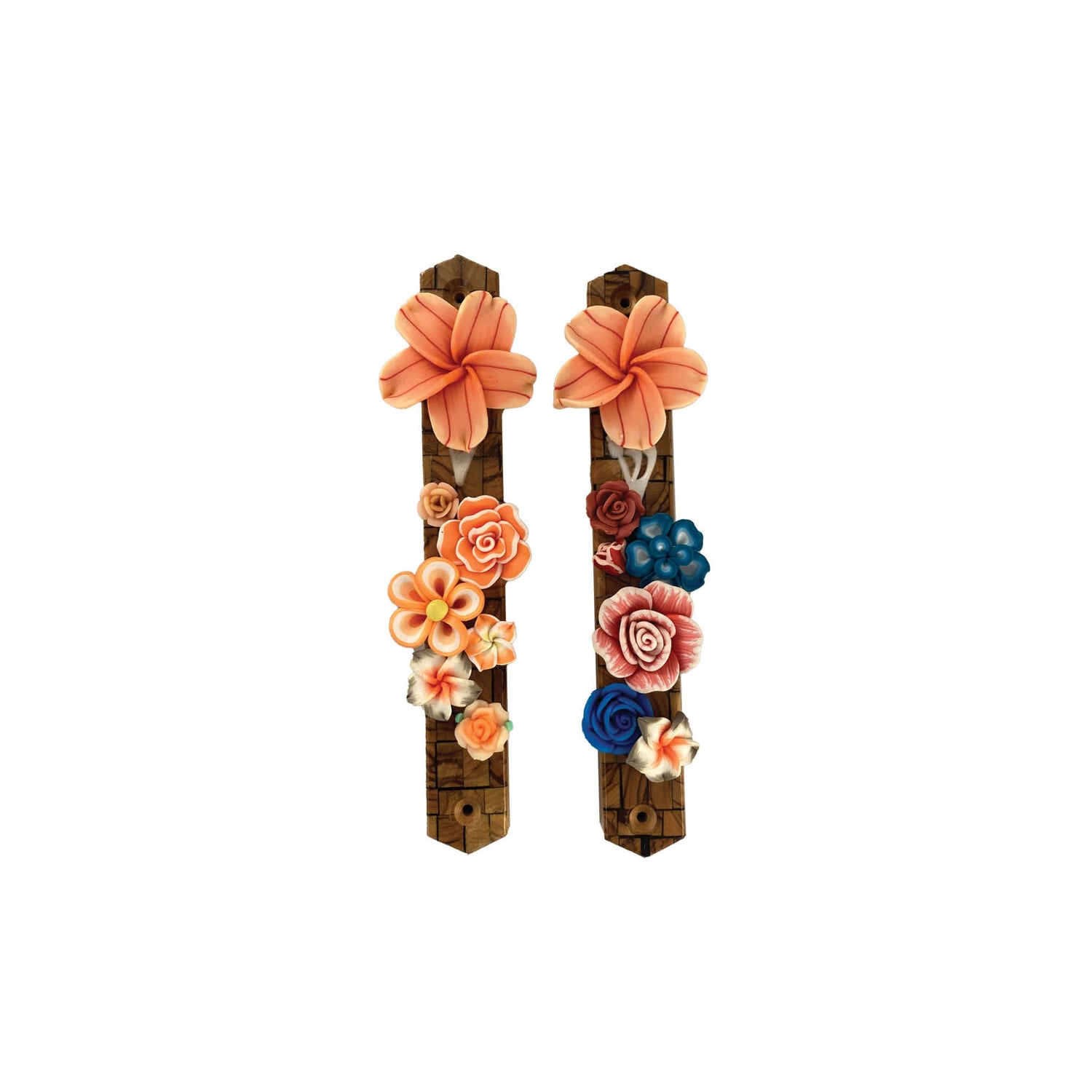 Olive wood and flowers mezuzah case — visible wood grain with painted flowers | Judaica Square Lakewood (view 18)