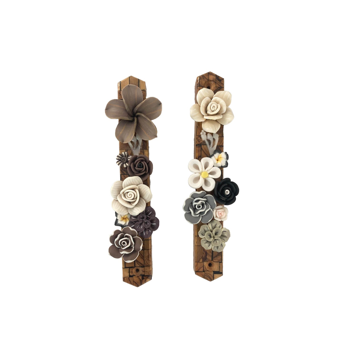 Olive wood and flowers mezuzah case — visible wood grain with painted flowers | Judaica Square Lakewood (view 13)