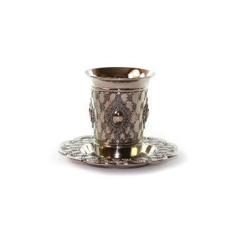 S/P Kiddush Cup W/Plate - Flower Design (KC-P067C)