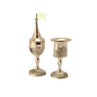Silverplate 2pc Havdalla Set Jerusalem Design  (HV-P563J)