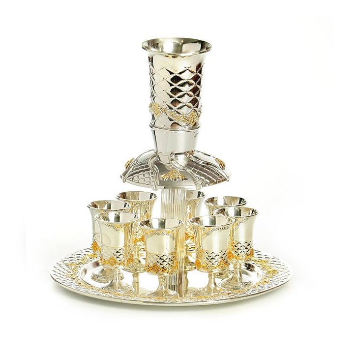 Silverplate 8 cup Wine Fountain On Stem-Gold-Pillow Design