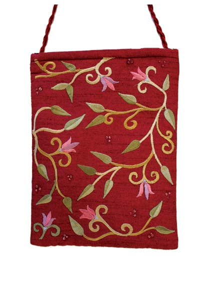 Maroon Flowers Embroidered Bag