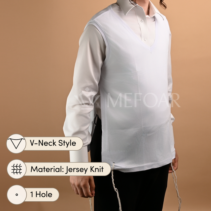 Undershirt Chabad Style Tzitzis, V Neck, 1 Hole, Avodas Yad Thin Strings - Judaica Accessories