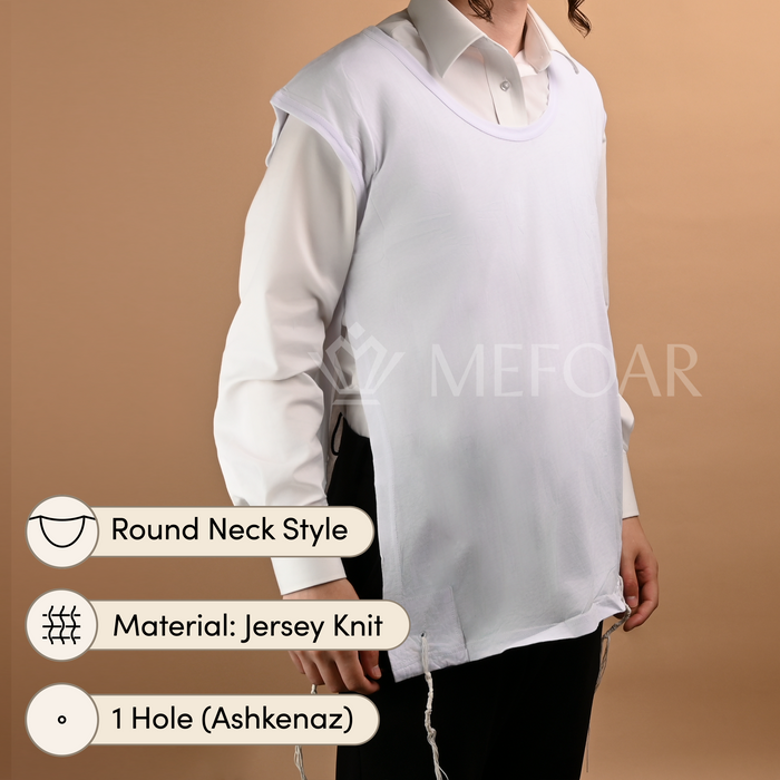 Undershirt Tzitzis, Round Neck, 1 Hole, Meyuchad Strings - Judaica Accessories