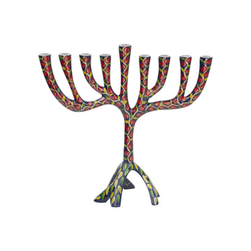 Yair Emanuel Hanukkah Menorah 10.4 in, Multicolor Pomegranates, front view
