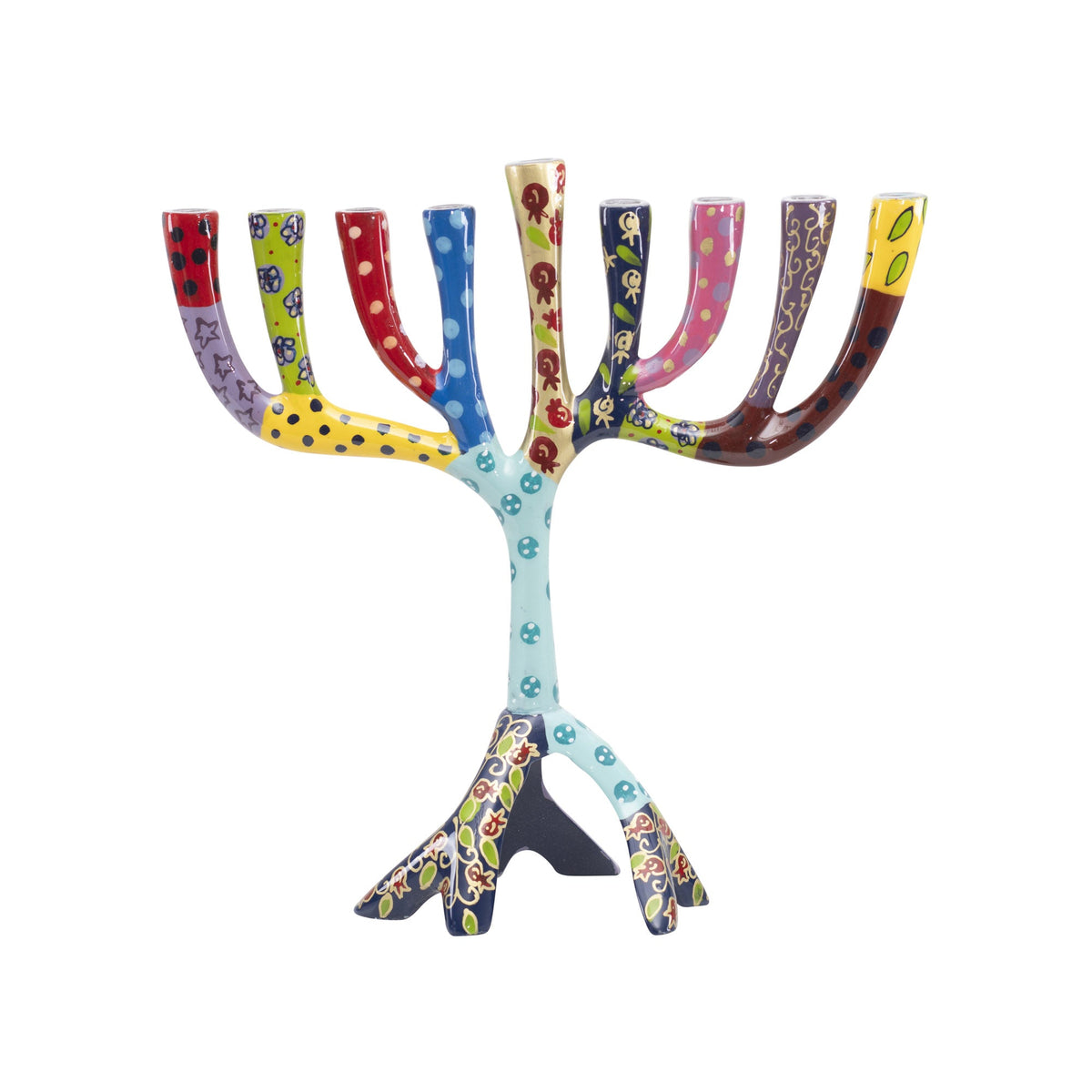 Hanukkah Menorah, Medium Painted 9.2 Inch, Multicolor Layers, front view