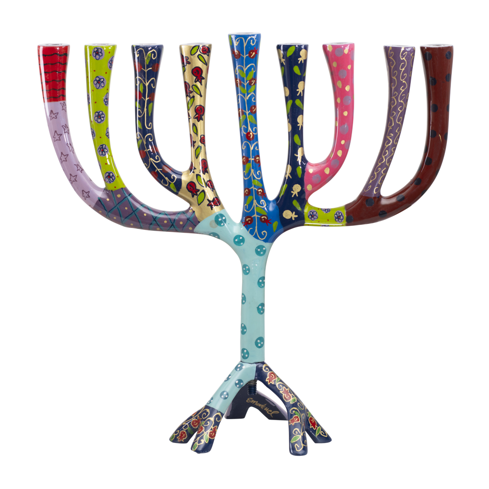 Yair Emanuel Hanukkah Menorah 12.8 in, Multicolor Layers, front view