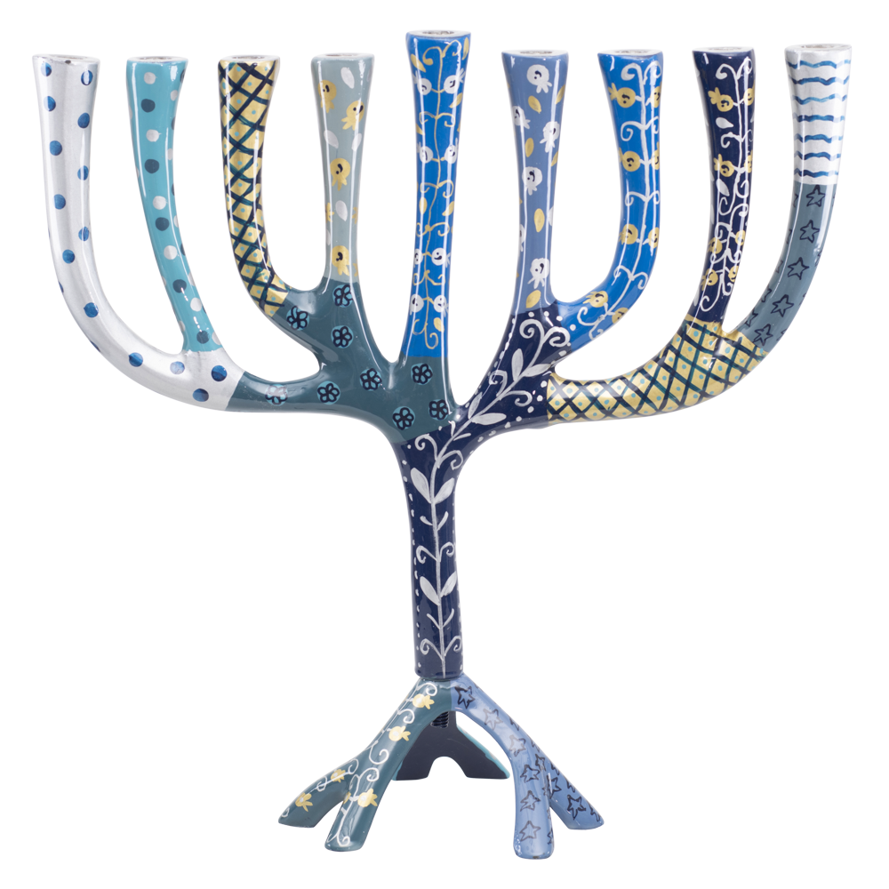 Yair Emanuel Hanukkah Menorah 12.8 in, Blue Layers, front view