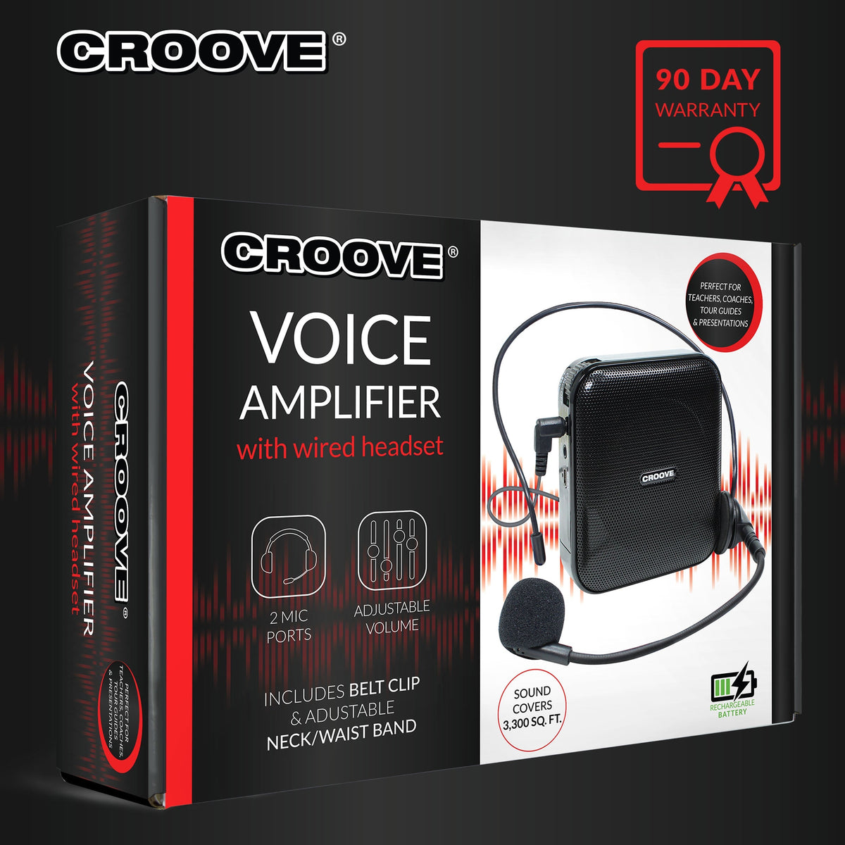 Croove Voice Amplifier - Rechargeable Headset Mic with Belt Clip — portable teacher, view 5 | Judaica Square Lakewood