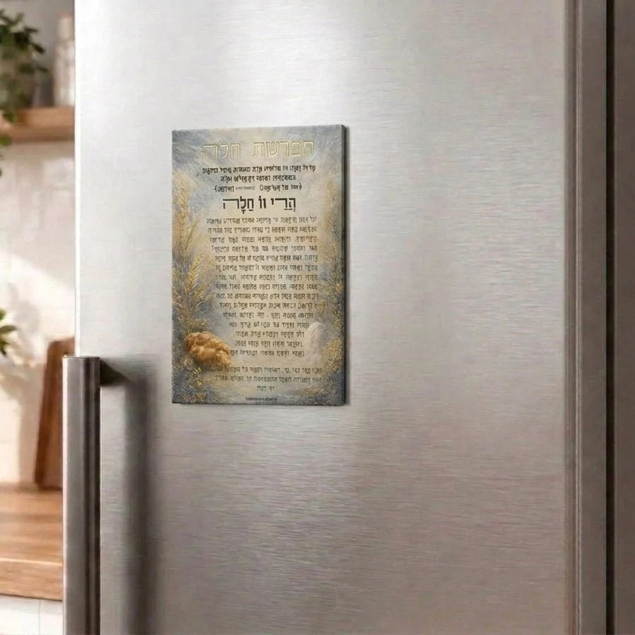 Painted Leather Hafrashas Challah Magnet — painted leather magnet with wheat and challah artwork — 5" x 8"