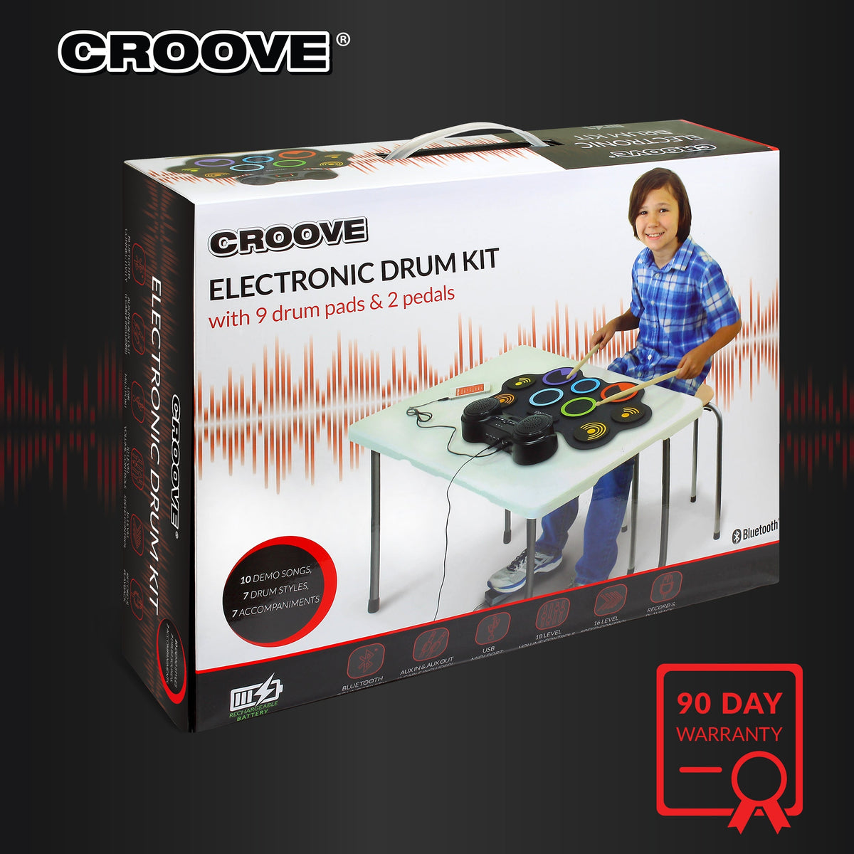 Croove Electronic Drum Set - 9 Pads, 2 Pedals, Rechargeable Kids Drums — 9-pad, view 6 | Judaica Square Lakewood