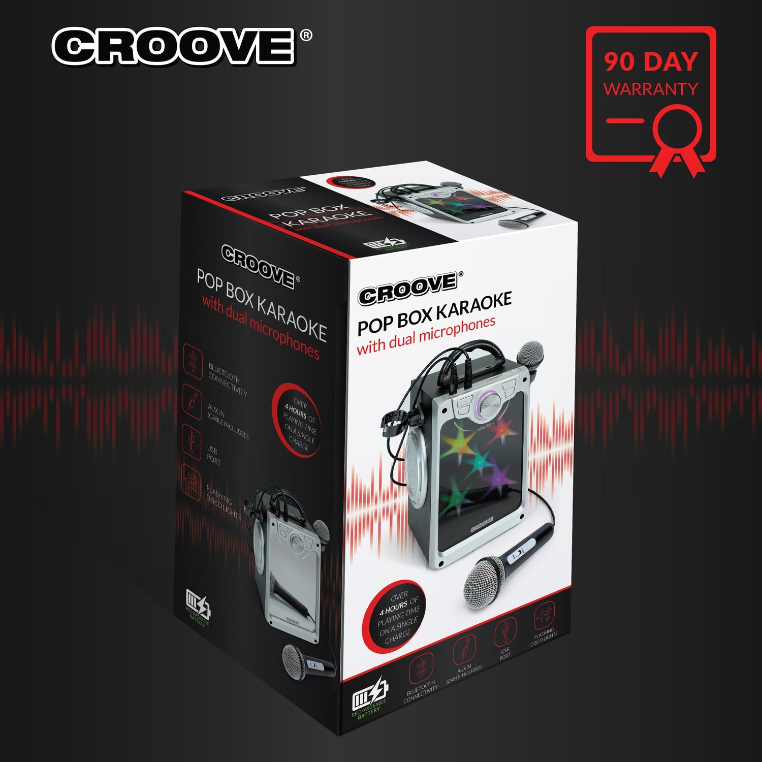 Croove Pop Box Kids Karaoke Machine, Black - 2 Mics & Disco Lights — product view, view 2 | Judaica Square Lakewood