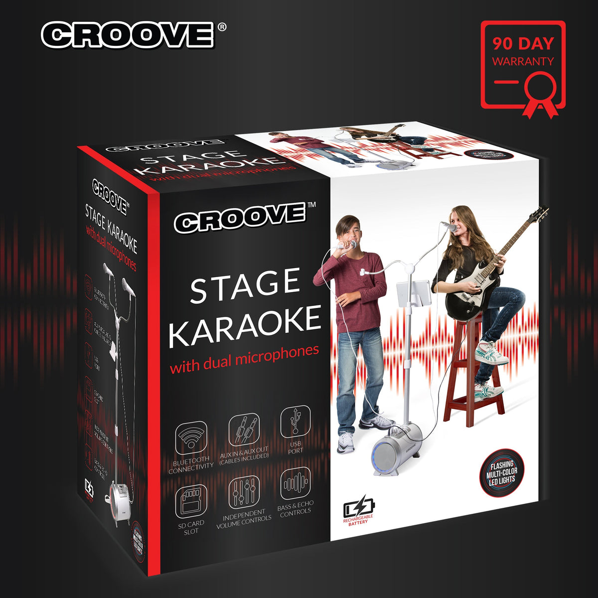 Croove Karaoke Machine with 2 Microphones - Bluetooth, USB, AUX, SD — product view, view 7 | Judaica Square Lakewood