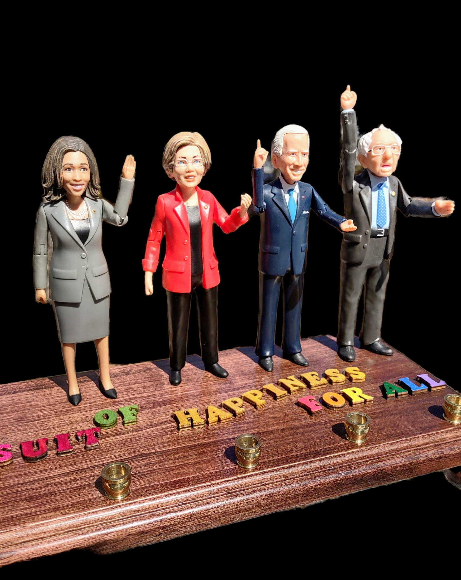 Democracy menorah — eight political figurines with Statue of Liberty and brass cups | Judaica Square Lakewood (view 6)