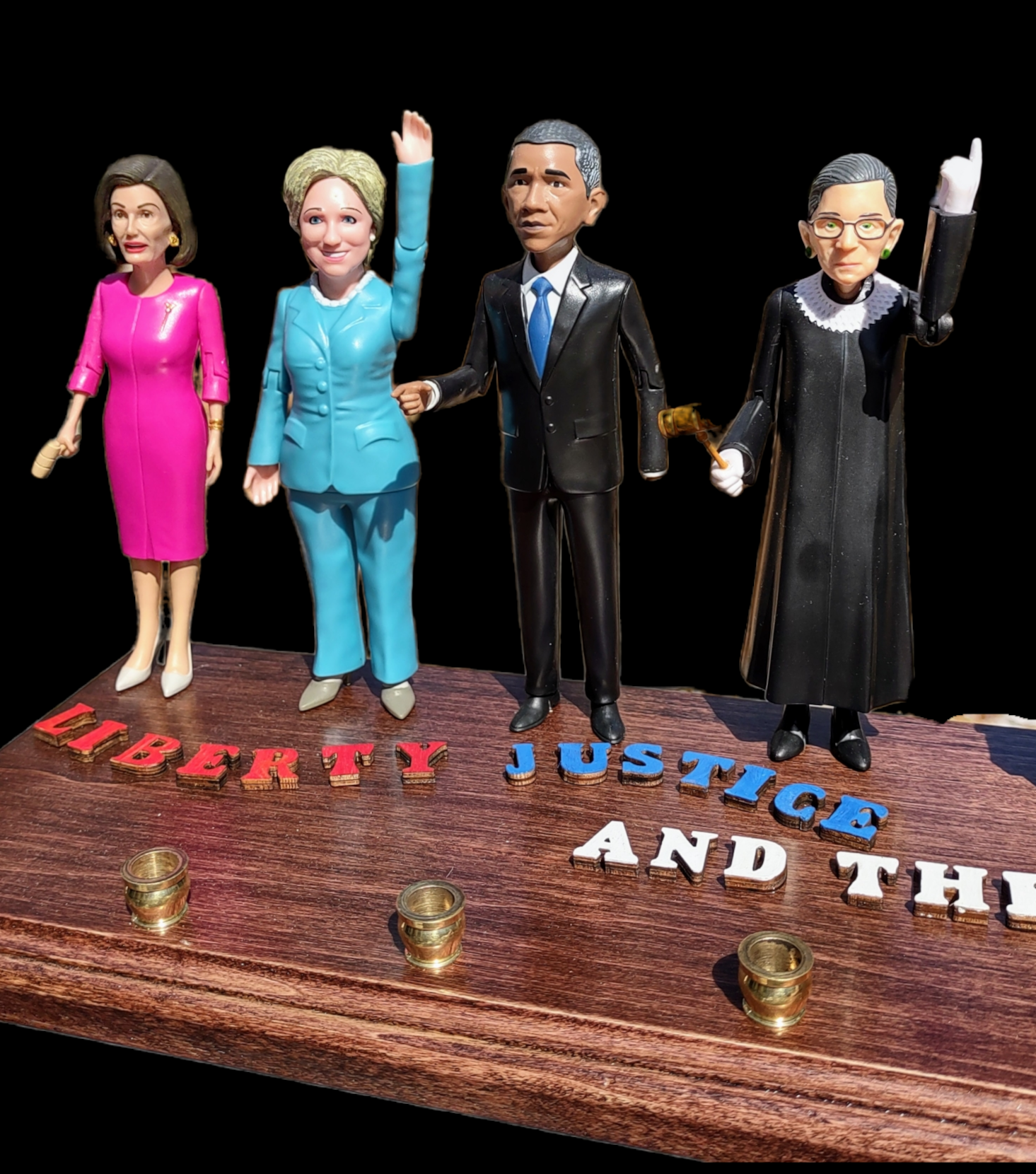 Democracy menorah — eight political figurines with Statue of Liberty and brass cups | Judaica Square Lakewood (view 7)