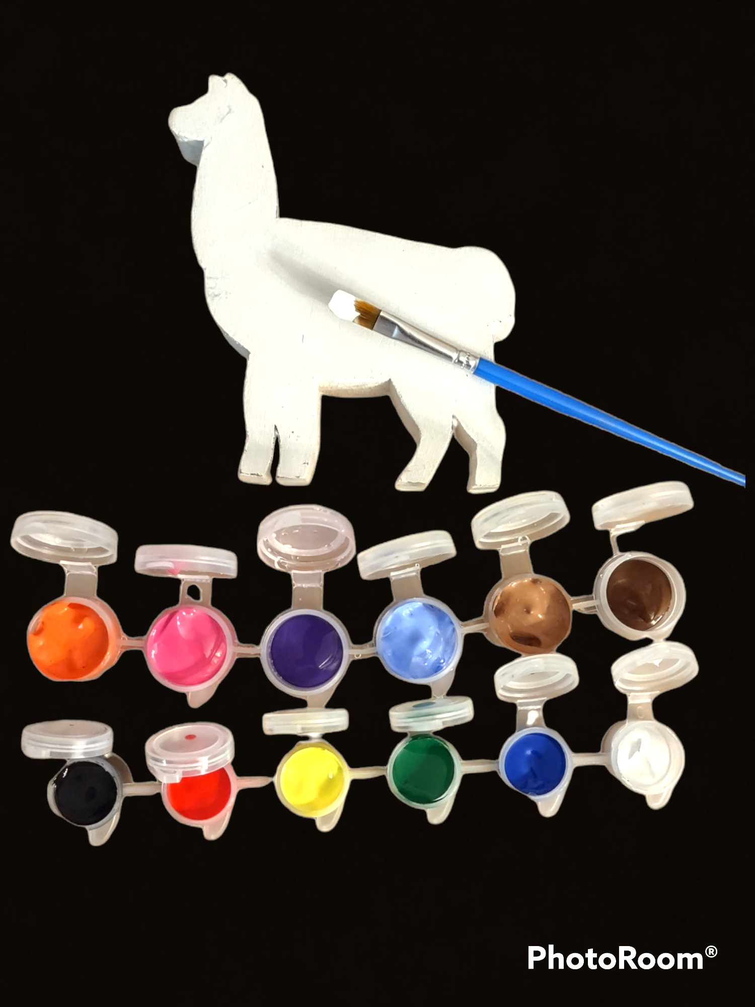 Happy Llamakah menorah craft kit — wooden llama menorah parts, paint and instructions | Judaica Square Lakewood (view 4)