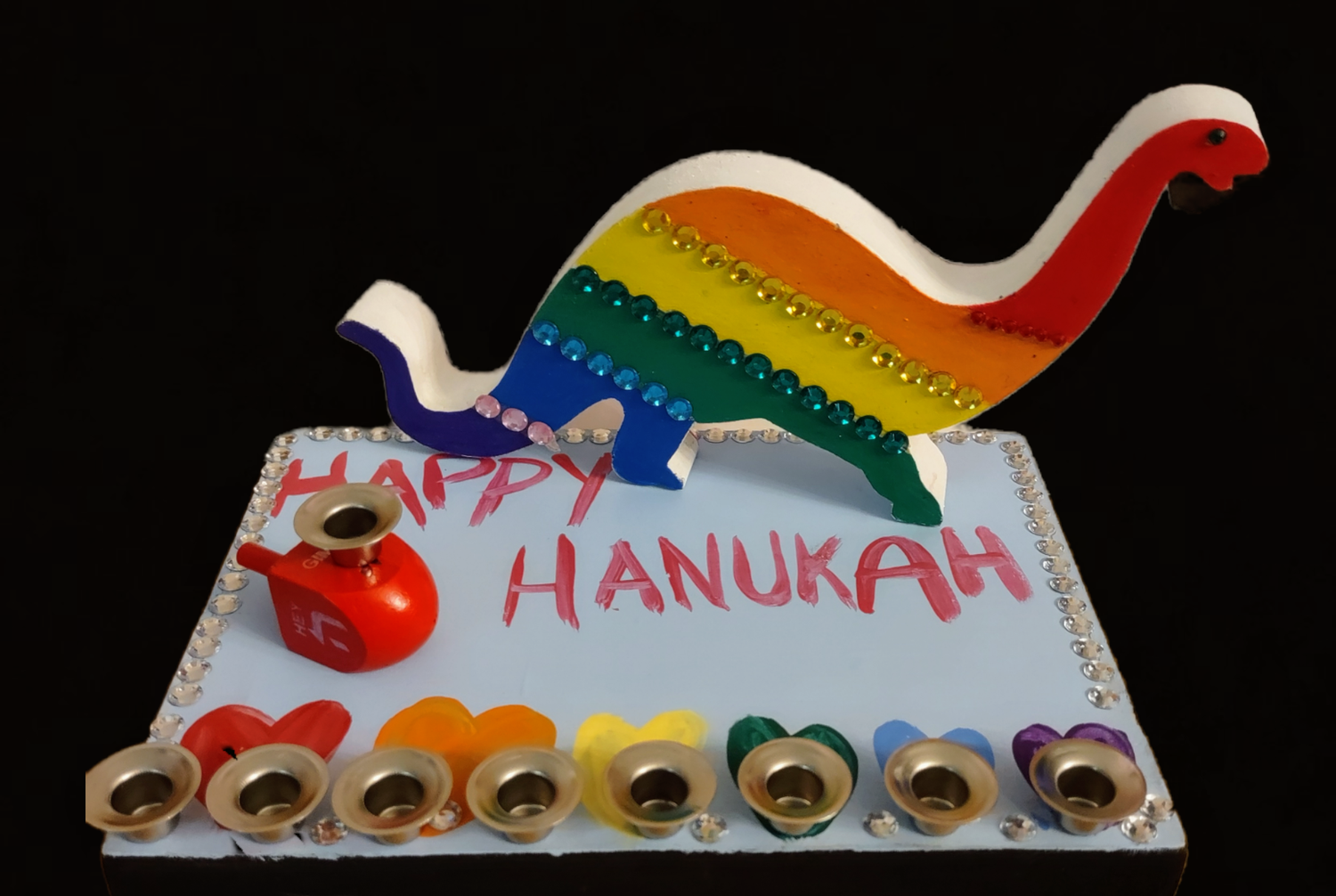Dinosaur menorah craft kit — wooden Menorasaurus pieces with paint and decorative materials | Judaica Square Lakewoo (view 6)