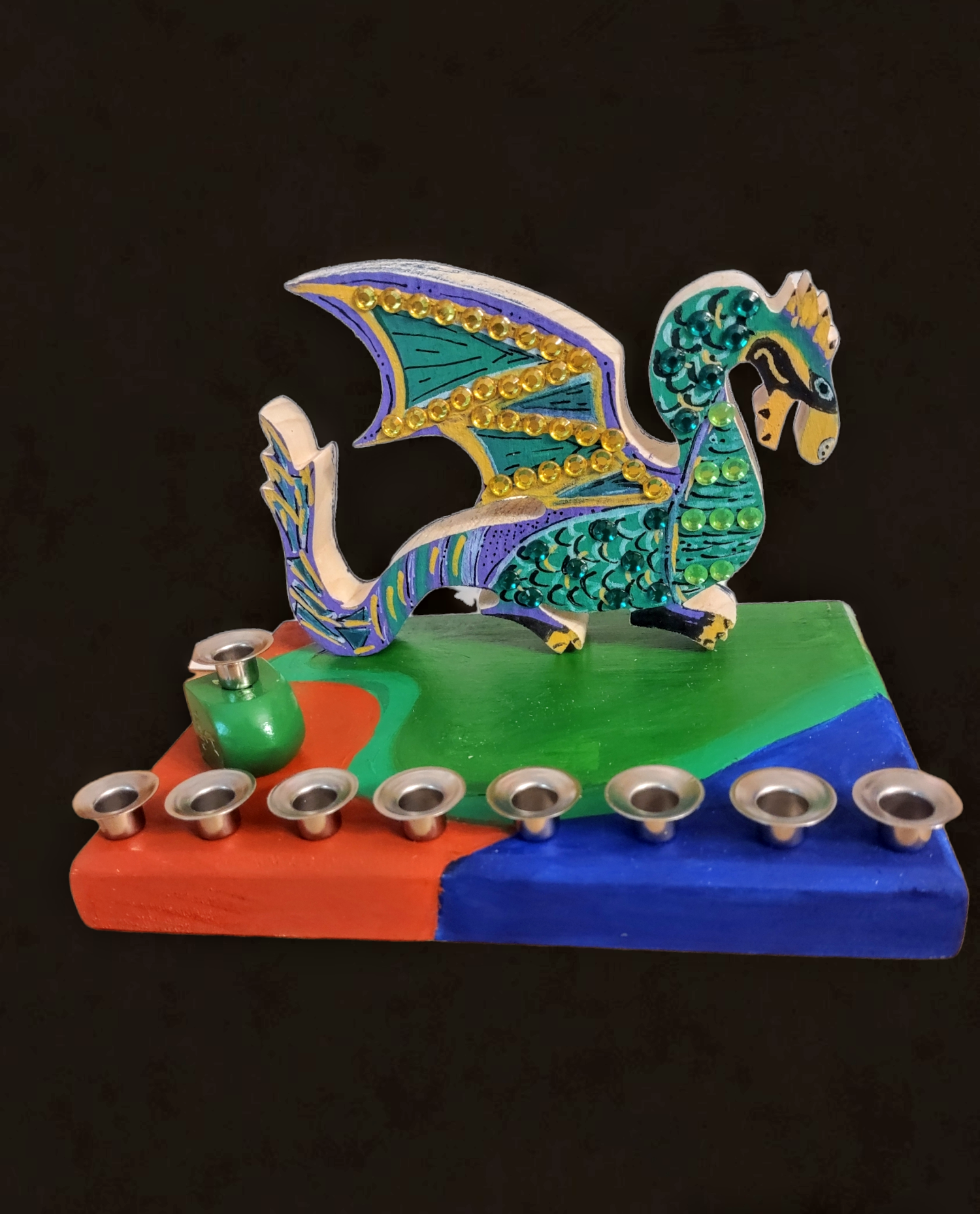 Dragon menorah craft kit — wooden Dragonorah menorah parts with paint and instructions | Judaica Square Lakewood (view 6)