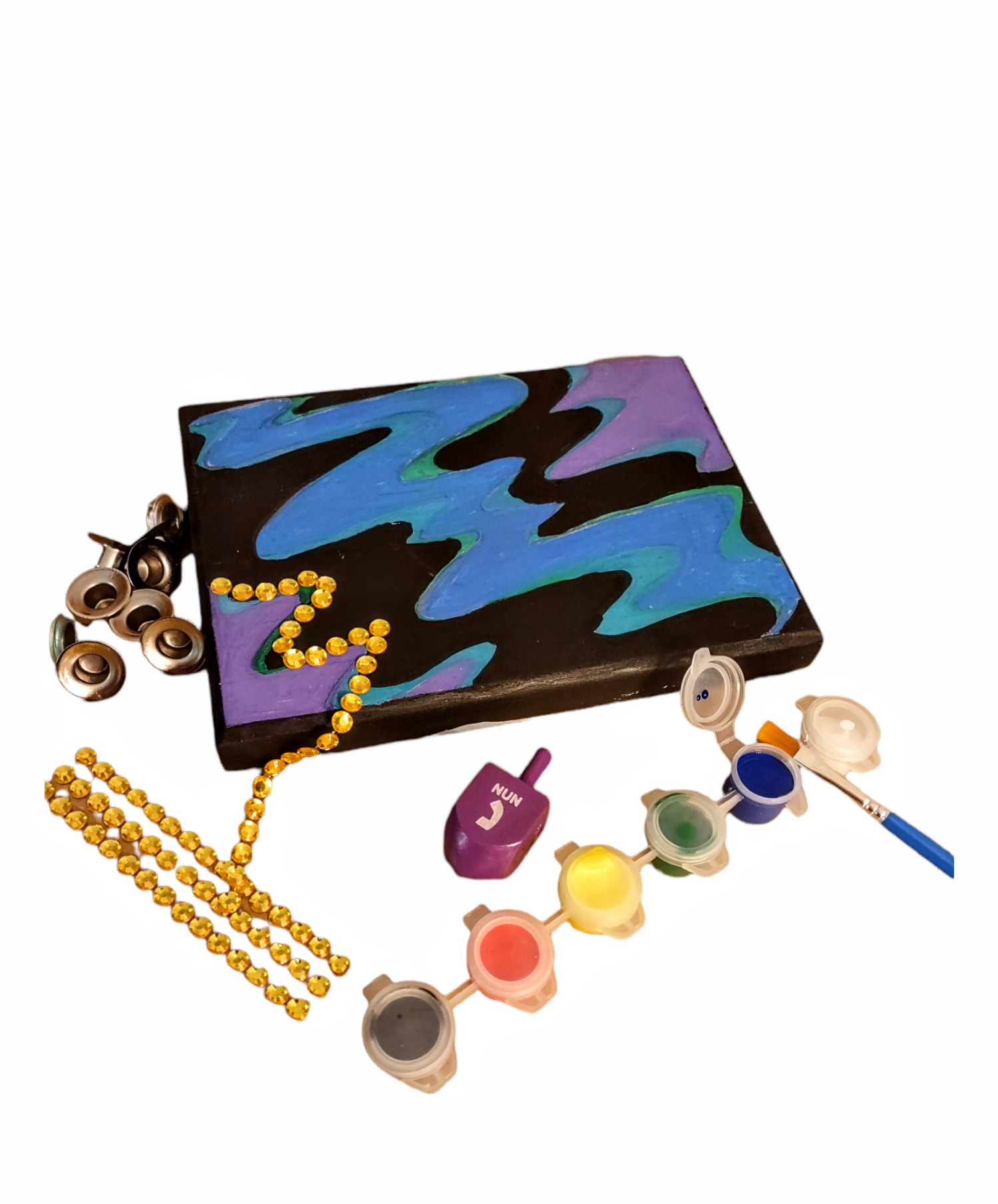 Dinosaur menorah craft kit — wooden Menorasaurus pieces with paint and decorative materials | Judaica Square Lakewoo (view 7)