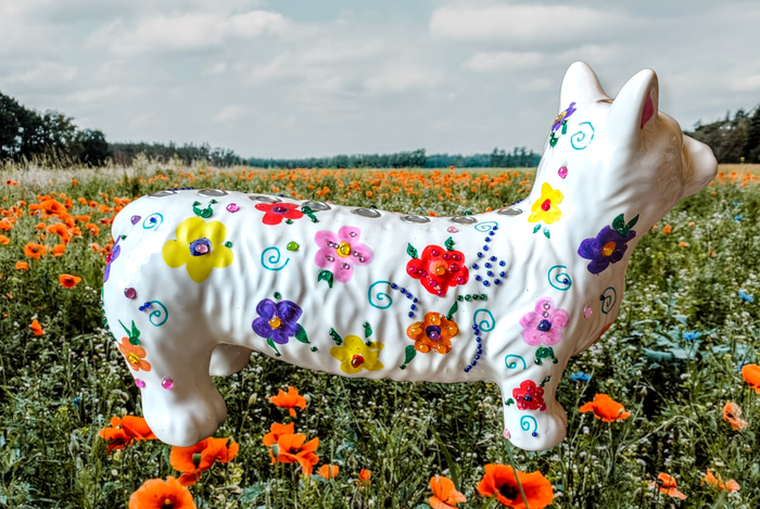 Ceramic Corgi Menorah — painted corgi dog studded with rhinestones | Judaica Square Lakewood