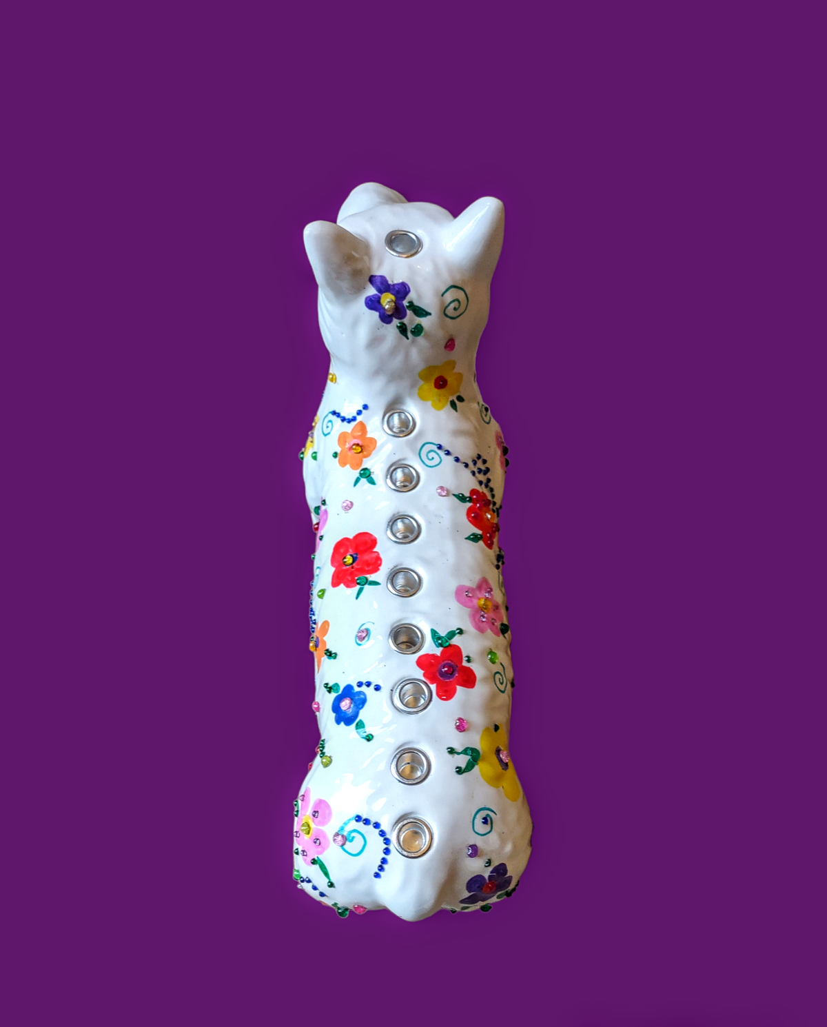 Ceramic Corgi Menorah — painted corgi dog studded with rhinestones | Judaica Square Lakewood (view 2)