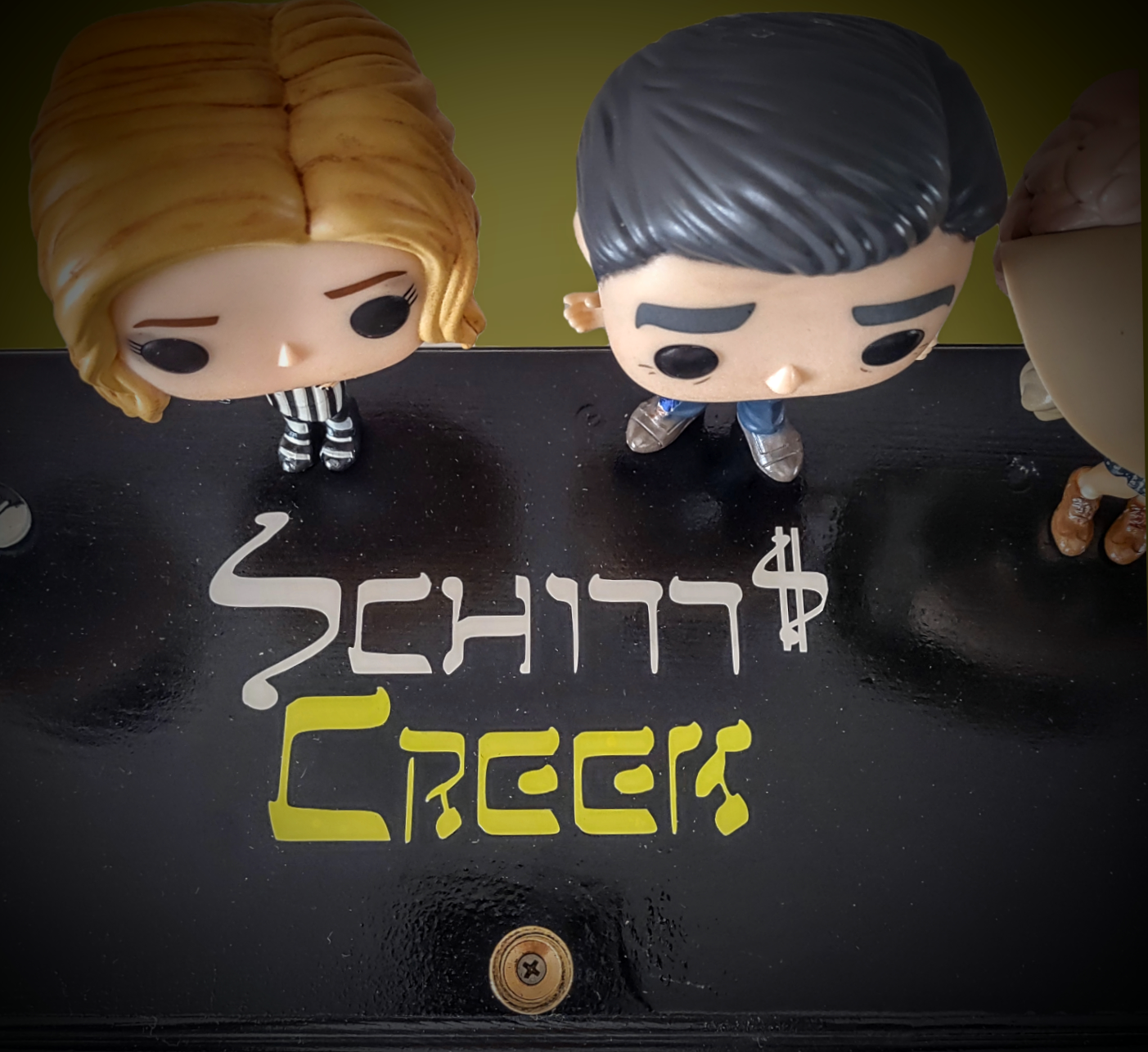 Schitt's Creek Menorah — Rose family collector figures along a 24-inch wood plaque | Judaica Square Lakewood (view 6)