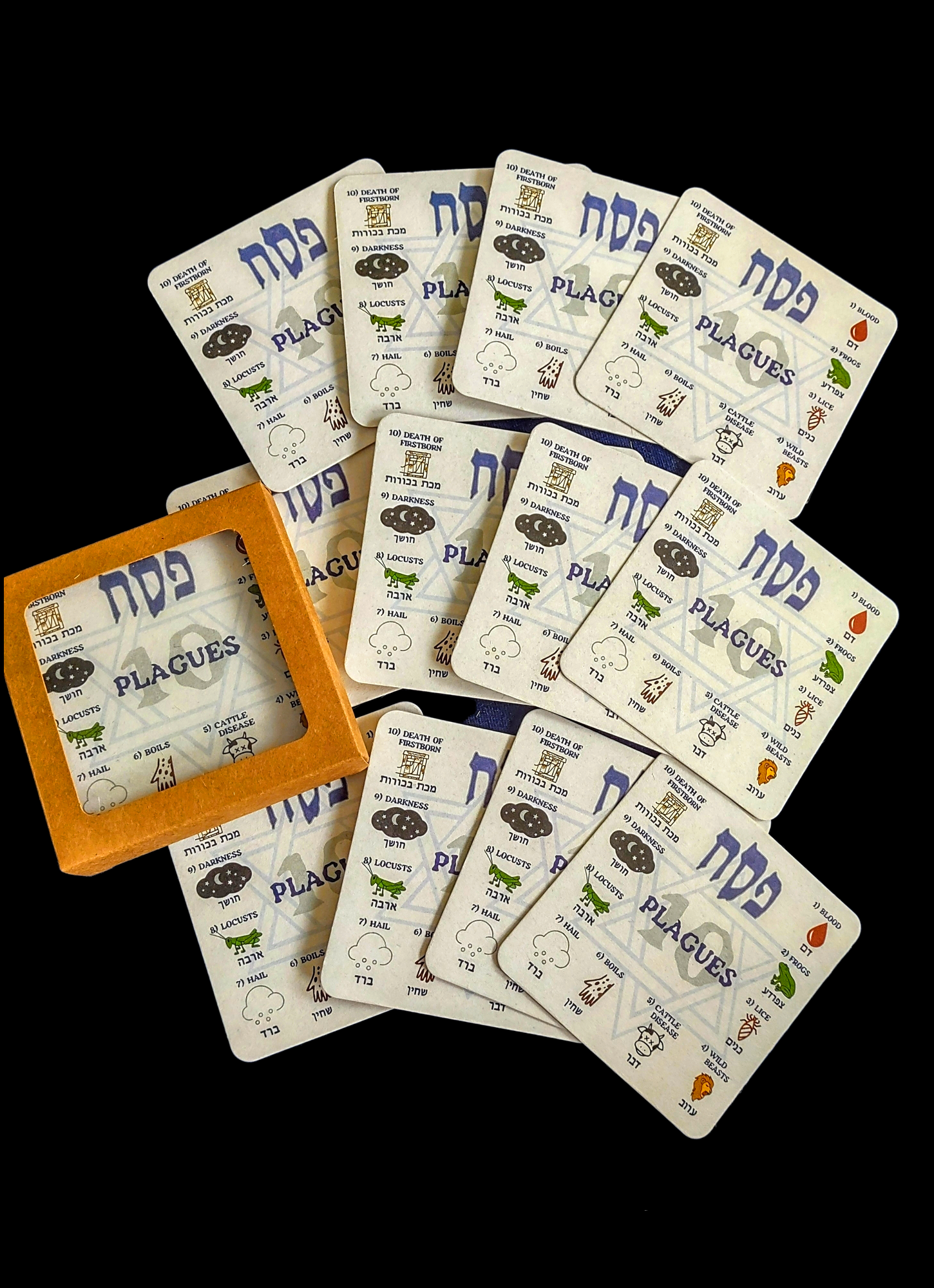 Ten plagues seder coasters — set of twelve illustrated two-sided pulpboard coasters | Judaica Square Lakewood (view 3)