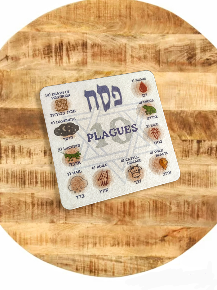 Ten plagues seder coasters — set of twelve illustrated two-sided pulpboard coasters | Judaica Square Lakewood