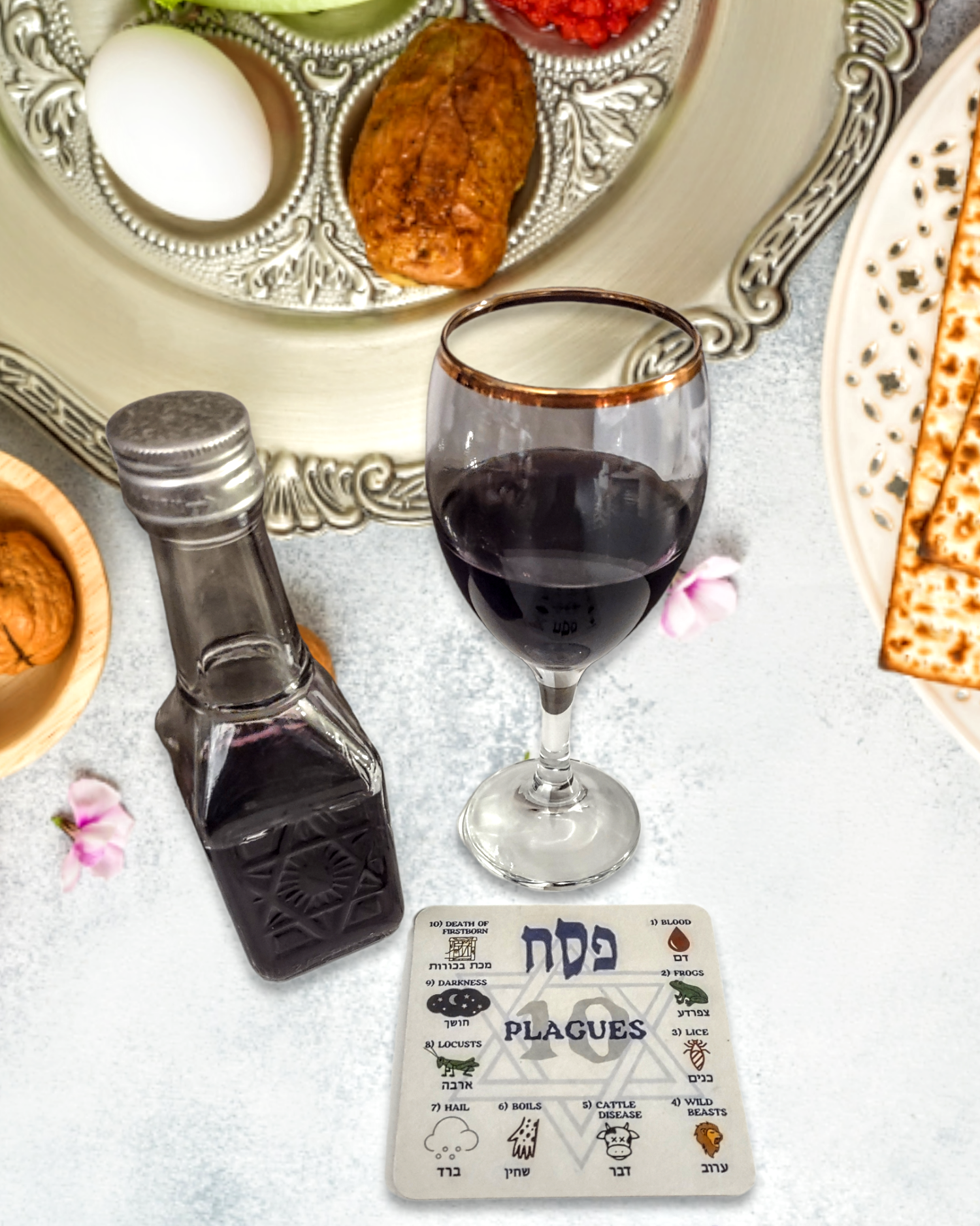 Ten plagues seder coasters — set of twelve illustrated two-sided pulpboard coasters | Judaica Square Lakewood (view 4)