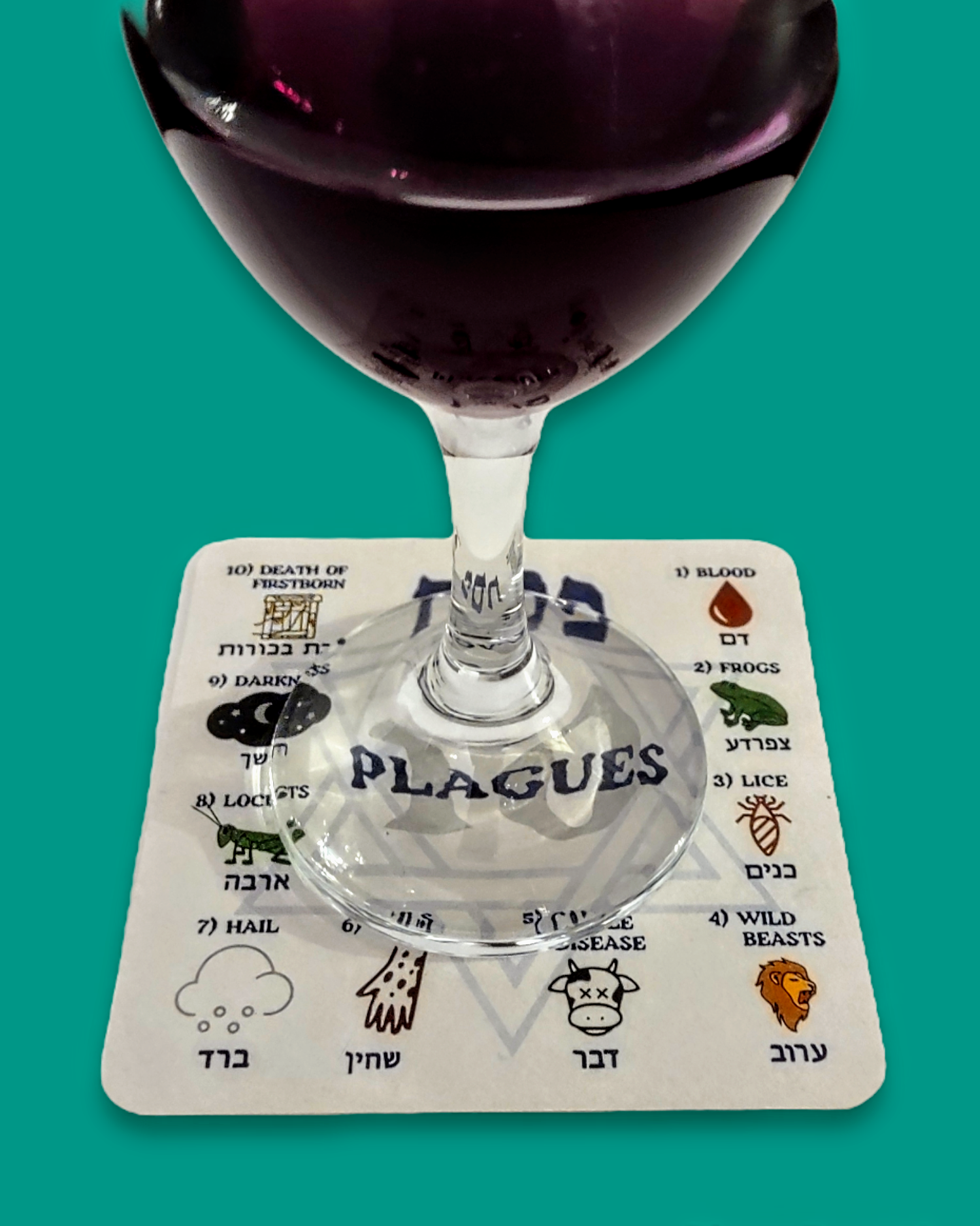 Ten plagues seder coasters — set of twelve illustrated two-sided pulpboard coasters | Judaica Square Lakewood (view 2)
