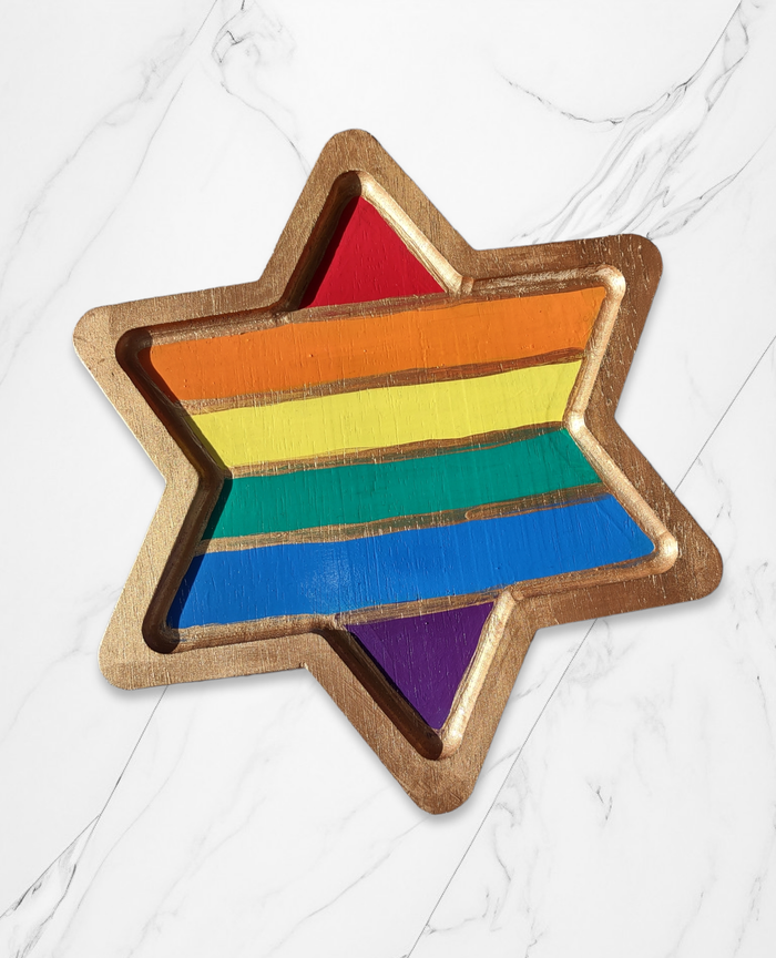 Rainbow Star of David tray — six-pointed hand-painted hardwood serving tray | Judaica Square Lakewood