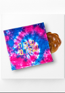 Tie-dyed challah cover — 18-inch cotton square in swirled dye with Hebrew Shabbat Shalom | Judaica Square Lakewood
